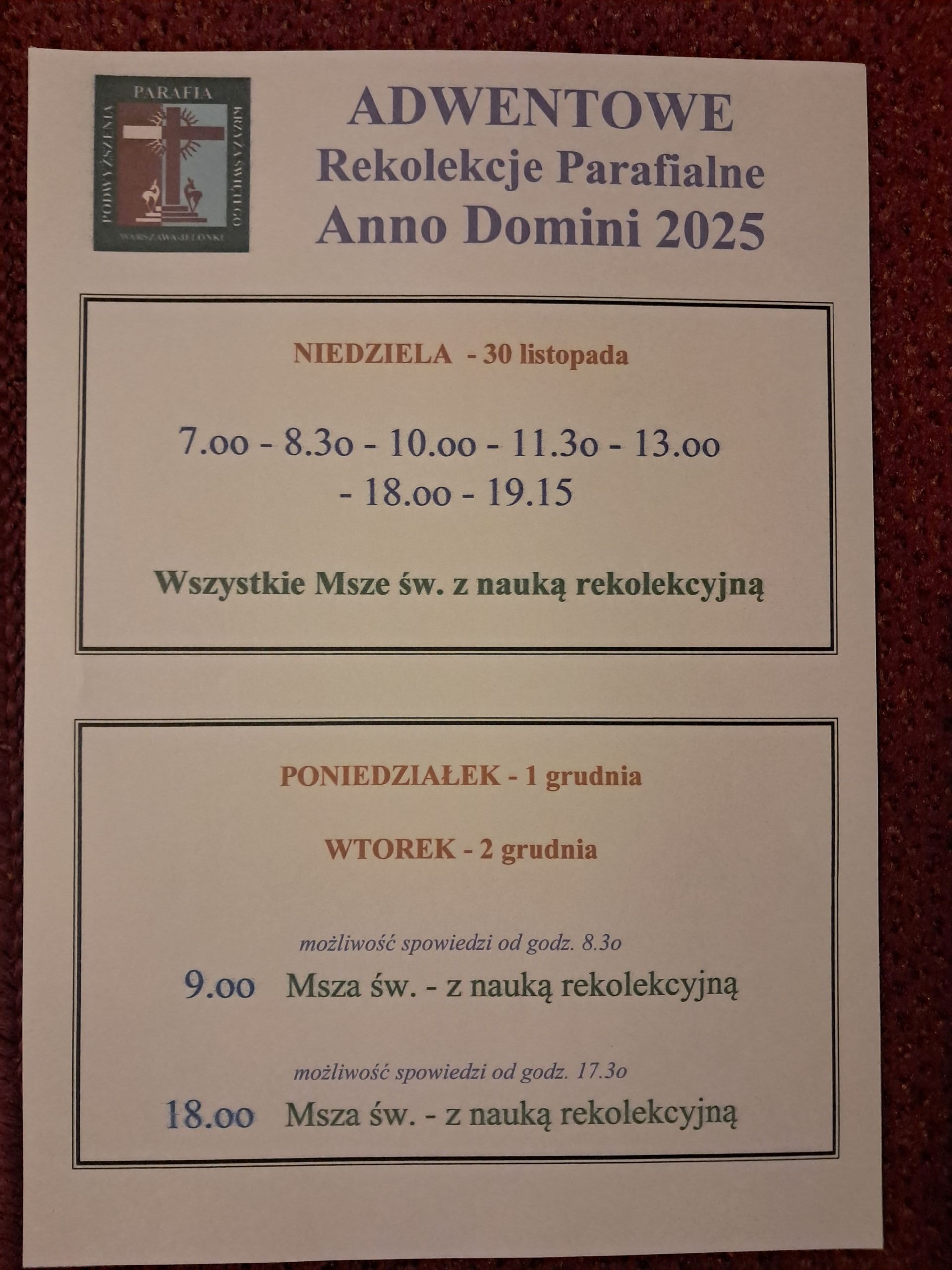 Rekolekcje adwentowe - 30.11-2.12.